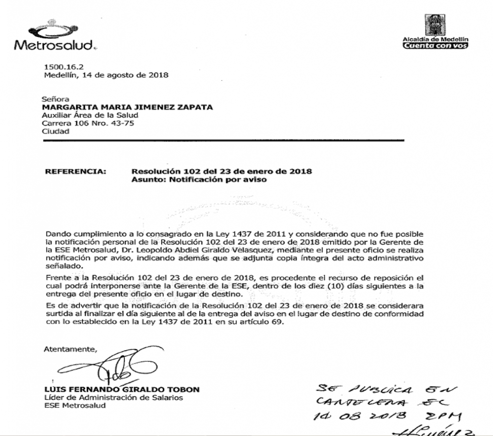 Notificación por aviso