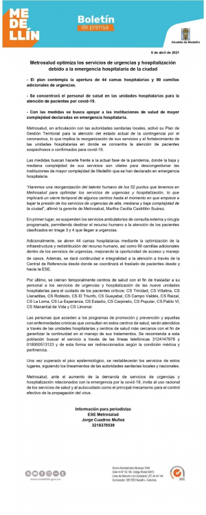 Se optimizan los servicios de urgencias y hospitalización - 08 de abril de 2021