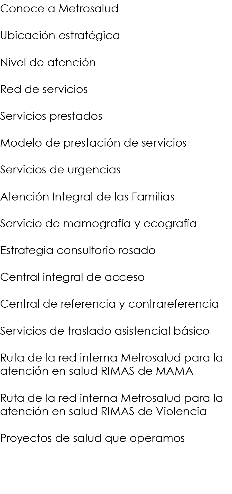 Conoce a Metrosalud Ubicación estratégica Nivel de atención Red de servicios Servicios prestados Modelo de prestación   