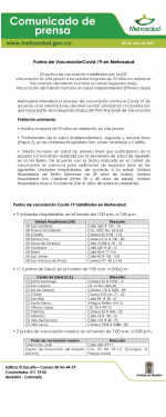 Puntos de Vacunación Covid-19 en Metrosalud - 8 de abril 2021